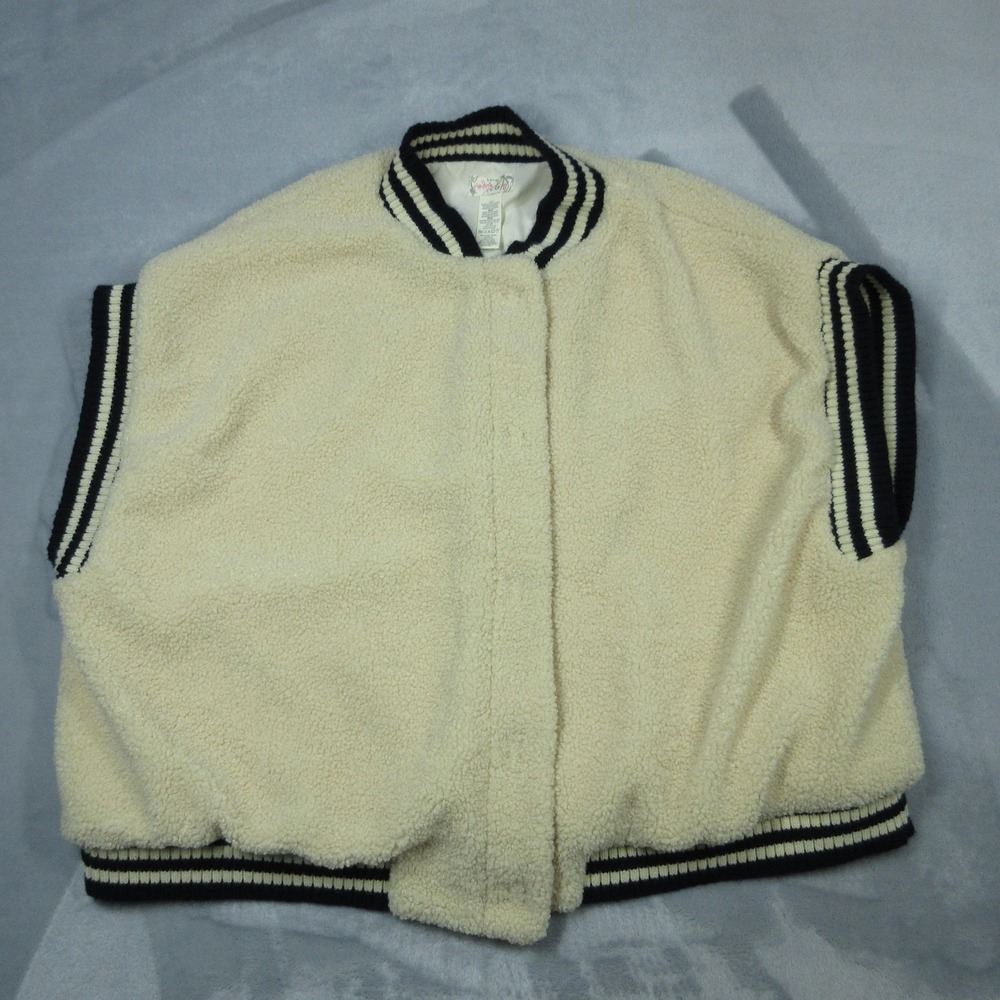 Free People Vest Womens OS Ivory Sherpa Fleece Bomber Varsity Snap Lined